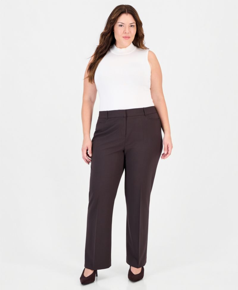 Plus Size Bird Eye Flare Mid-Rise Pants