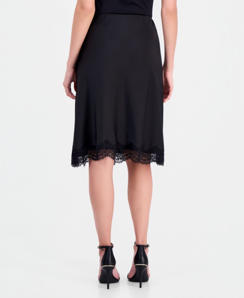 Women's Satin Lace-Trim A-Line Skirt