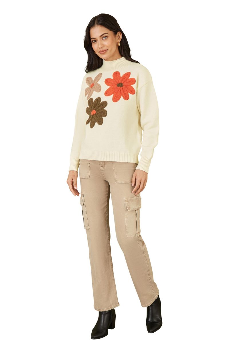 Women's Floral Detail High Neck Knit Sweater