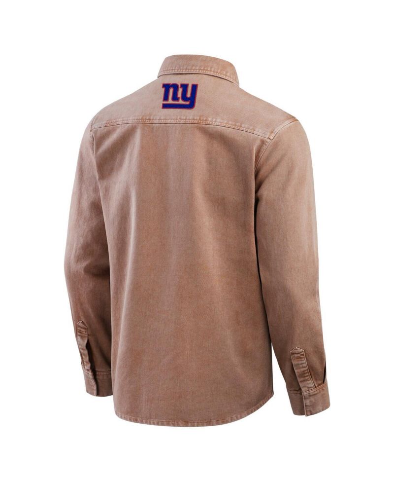 Men's Brown New York Giants Garment Dyed Long Sleeve Full Snap Shirt