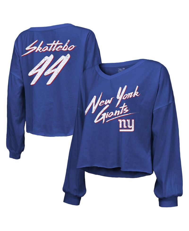 Women's Cam Skattebo Royal New York Giants Script Name & Number Long Sleeve T-Shirt