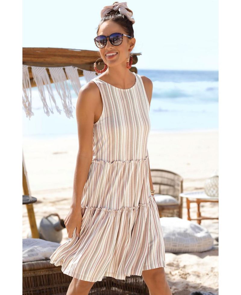 Women's Tiered Striped Sleeveless Dress