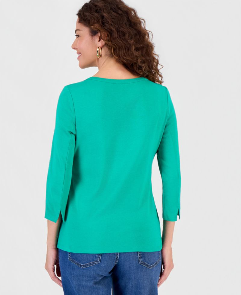 Plus Size 3/4 Sleeve Boat-Neck Top