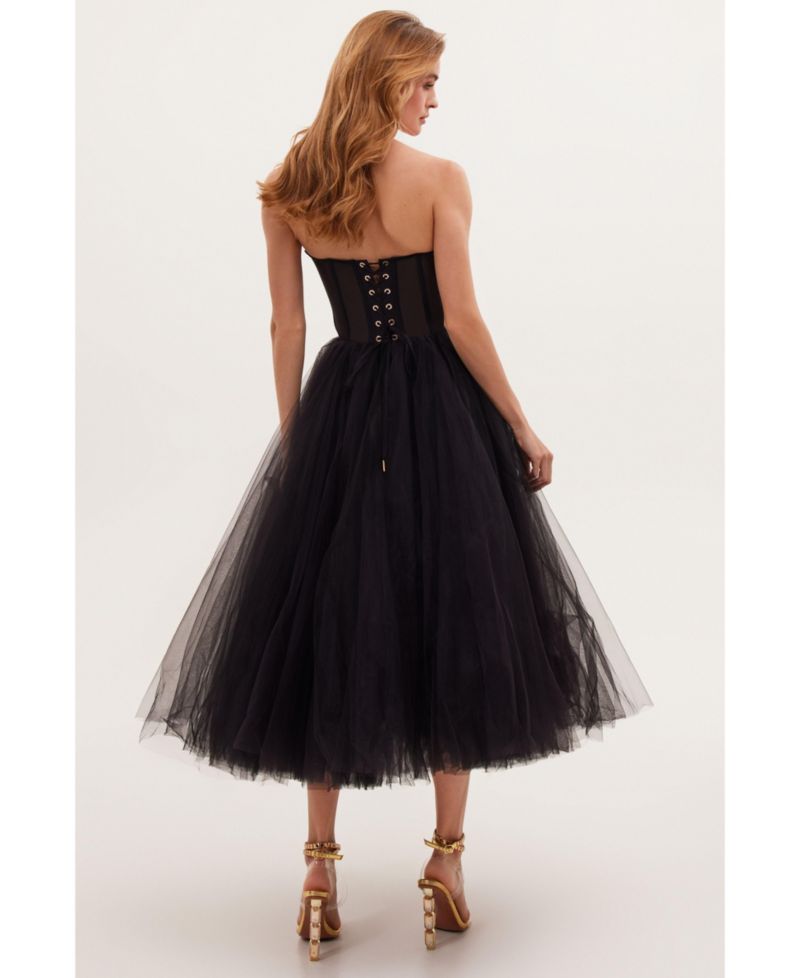 Women's Strapless Puffy Tulle Midi Formal Occasion Dress