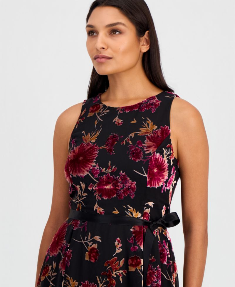 Women's Burnout Sleeveless Tie-Waist High-Low-Hem Dress