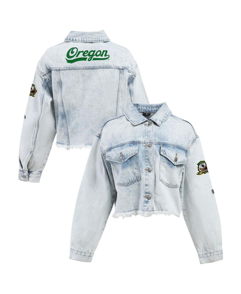 Women's Denim Oregon Ducks Light Wash Cropped Button-Up Jean Jacket