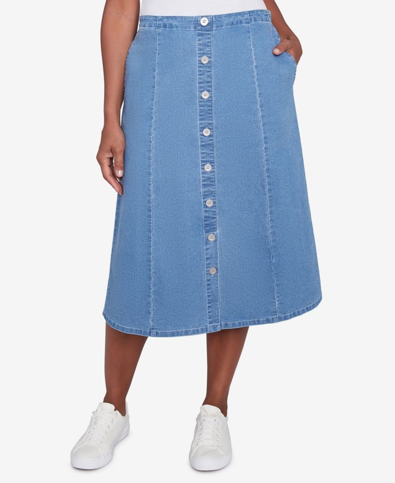 Petite Paneled Full Length Denim Skirts