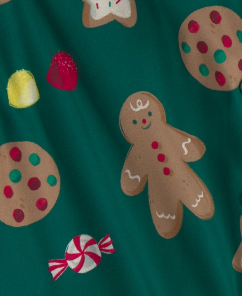 Adult Christmas Gingerbread-Print Loose-Fit Pajama Top and Pants, 2-Piece Set