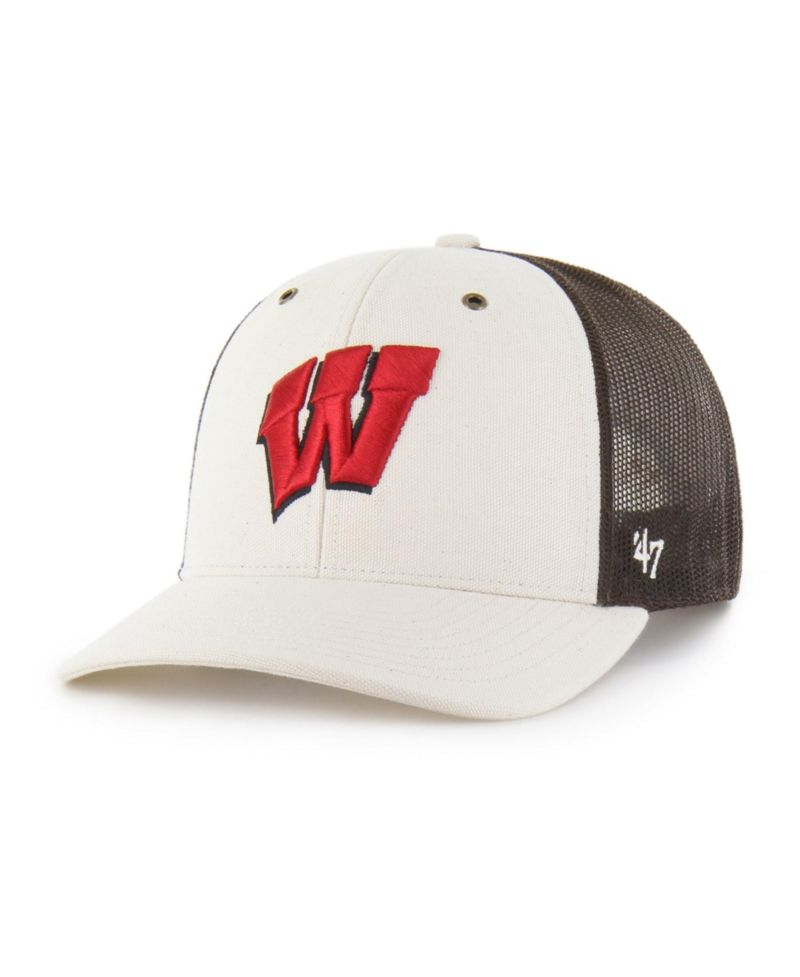 Men's Natural/Brown Wisconsin Badgers Undyed Trucker Adjustable Hat