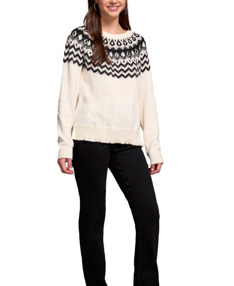 Women's Soft Beaded Fair Isle Scoop Neck Sweater