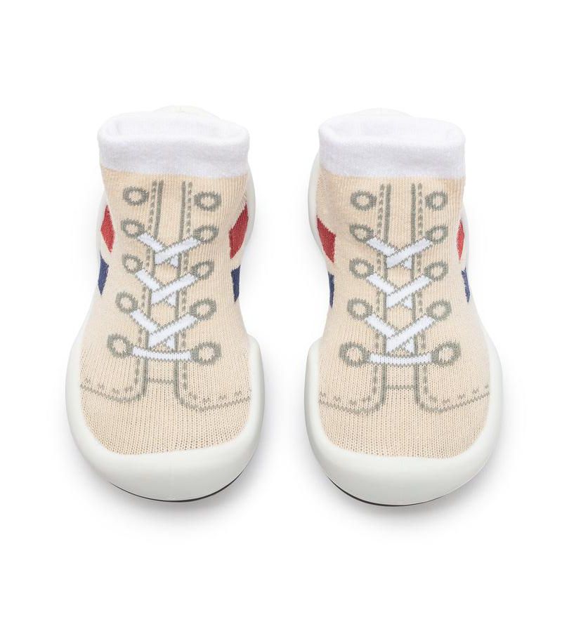 Infant Girl Boy First Walk Sock Shoes Runner - Light Beige