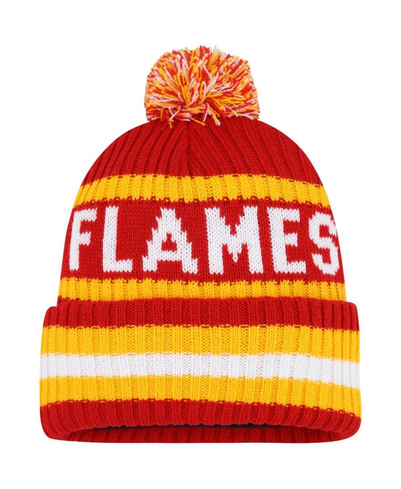 Men's Red Calgary Flames Bering Cuffed Knit Hat with Pom