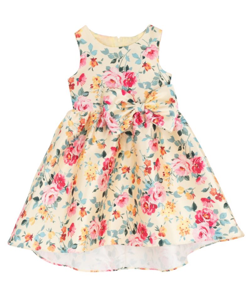 Girls' 2T-6X Floral Mikado Bow Hi-Lo Dress