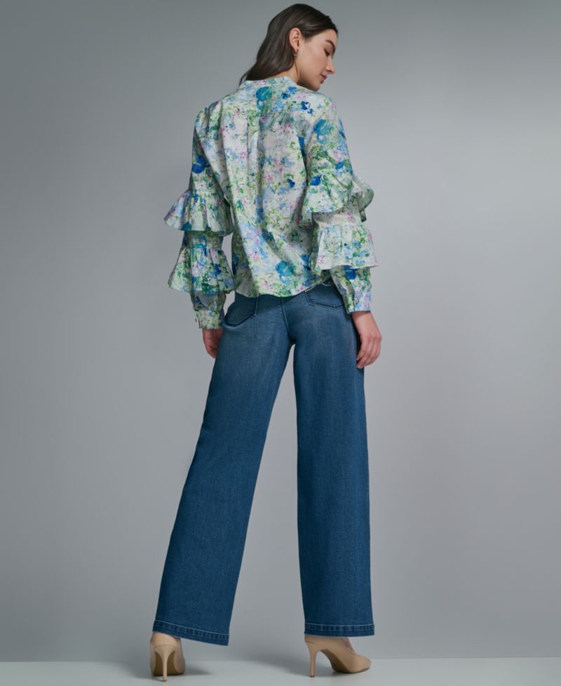 Women's Long-Sleeve Collared Printed Shirt