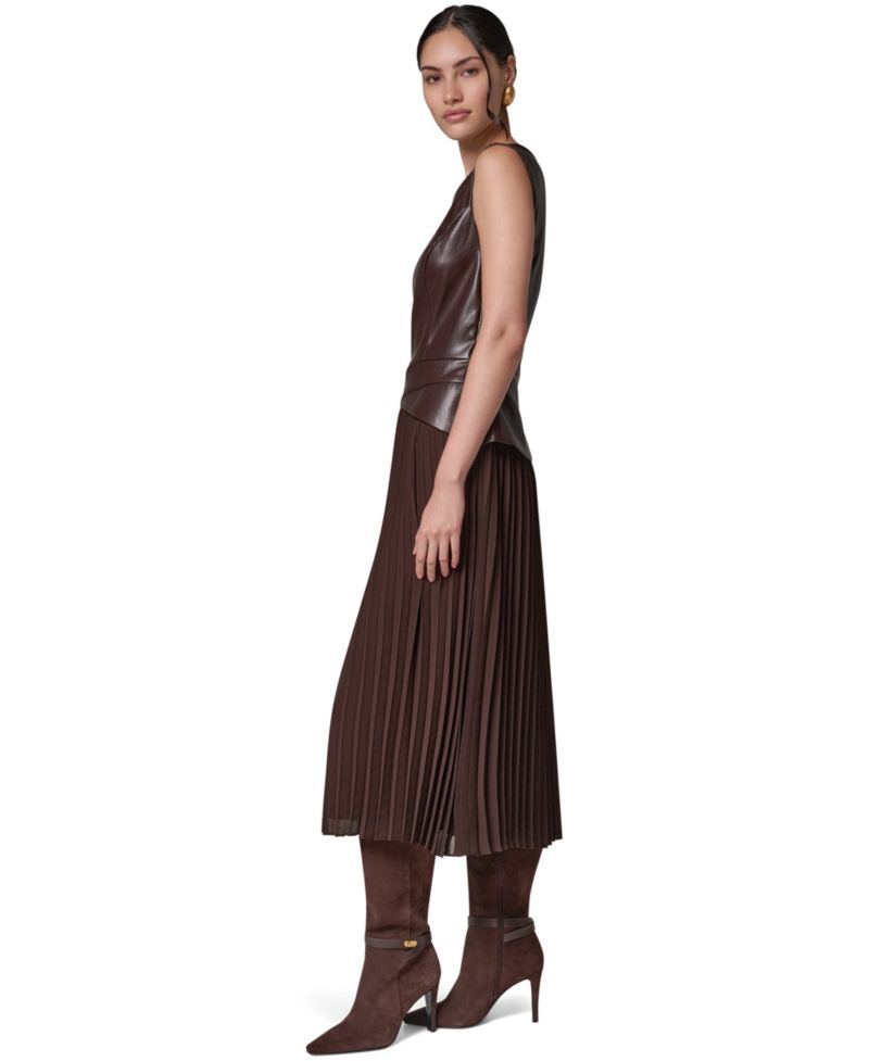 Petite Boat-Neck Faux-Wrap A-Line Midi Dress