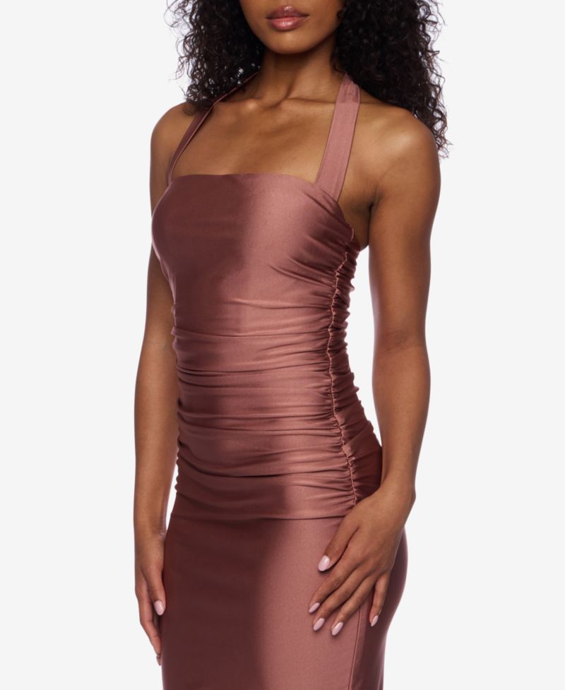 Juniors' Ruched Halter Slim Midi Dress