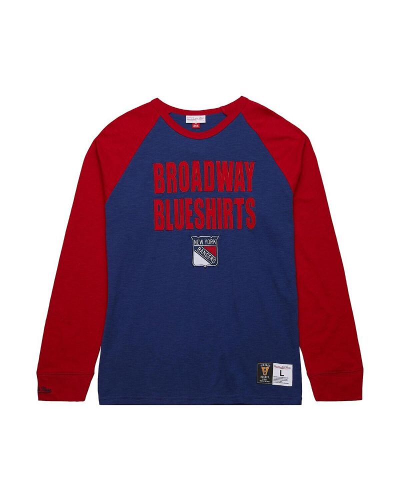 Men's Blue/Red New York Rangers Legendary Slub Raglan Long Sleeve T-Shirt