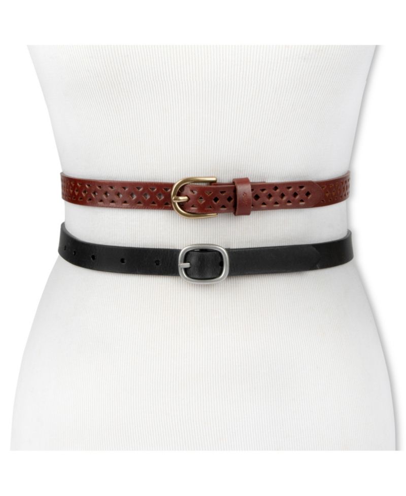Women's 2-Pack Perforated and Reversible Skinny Casual Belt Set
