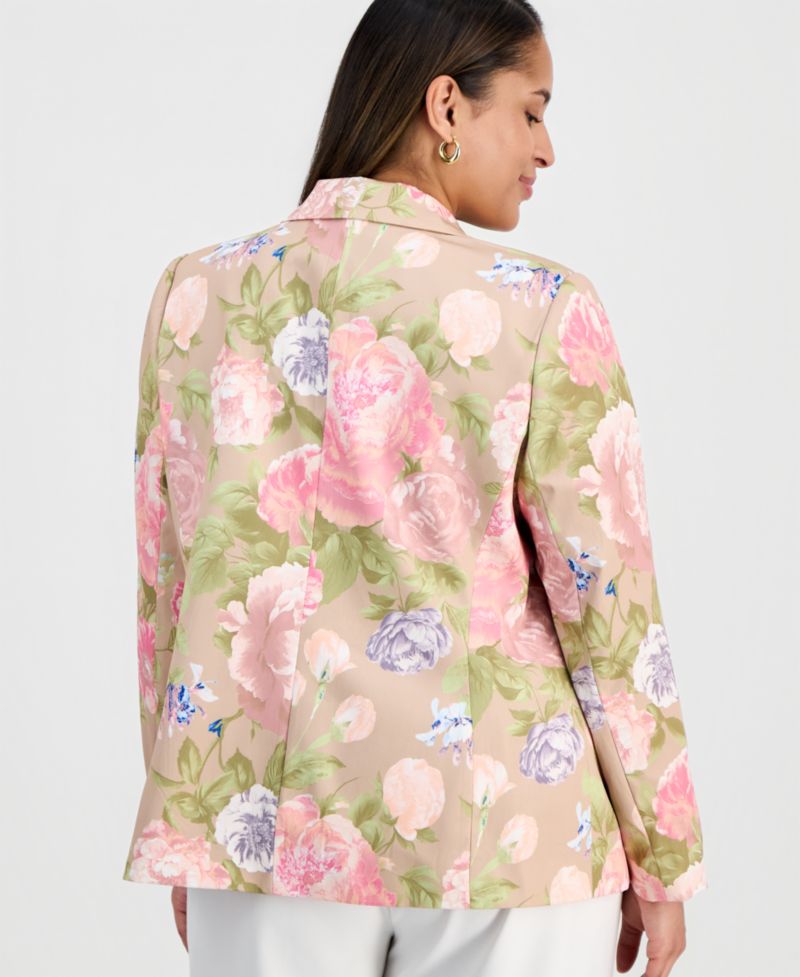 ASL Plus Printed Sateen One-Button Blazer