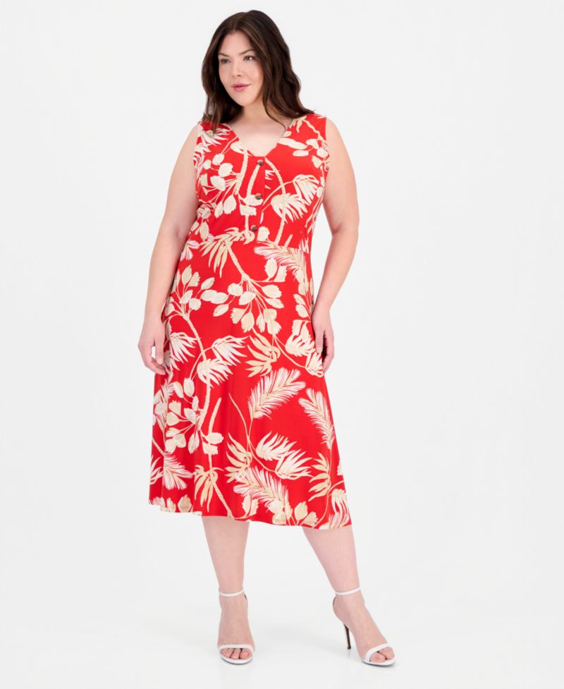 Plus Size Faux-Placket A-Line Dress