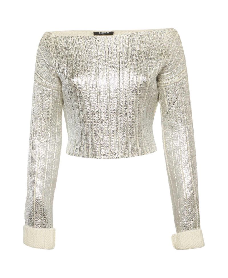 Women's Metallic Coated Rib Knit Sweater