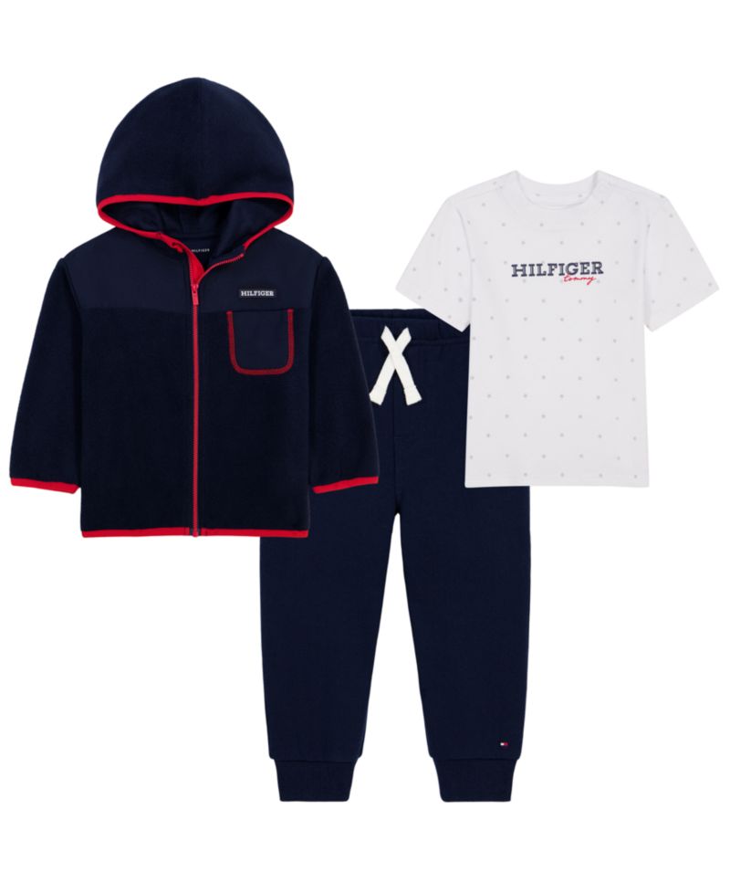 Baby Boys' Long-Sleeve Zip-Up Hooded Jacket, T-Shirt and Joggers, 3-Piece Set