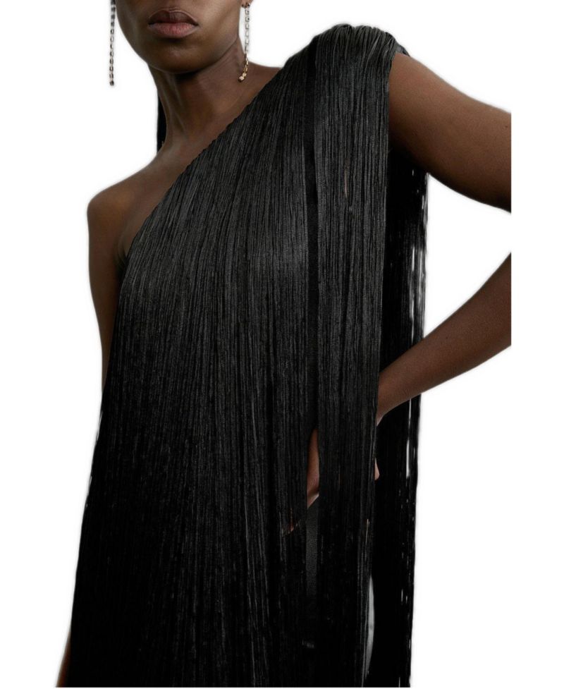 Women's Asymmetric Draped Fringe Mini Dress