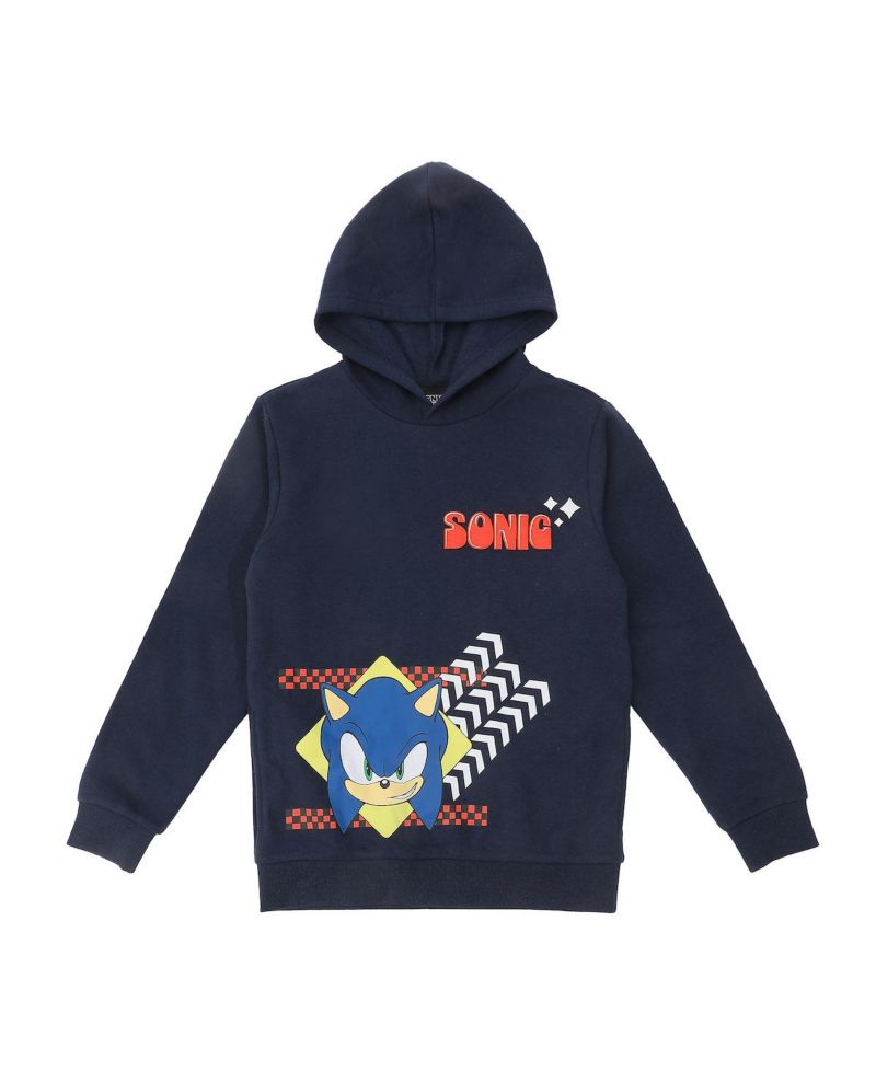 Little Boys Sonic Arrows and Checkered Flags Youth Navy Long Sleeve Hooded Sweatshirt-4