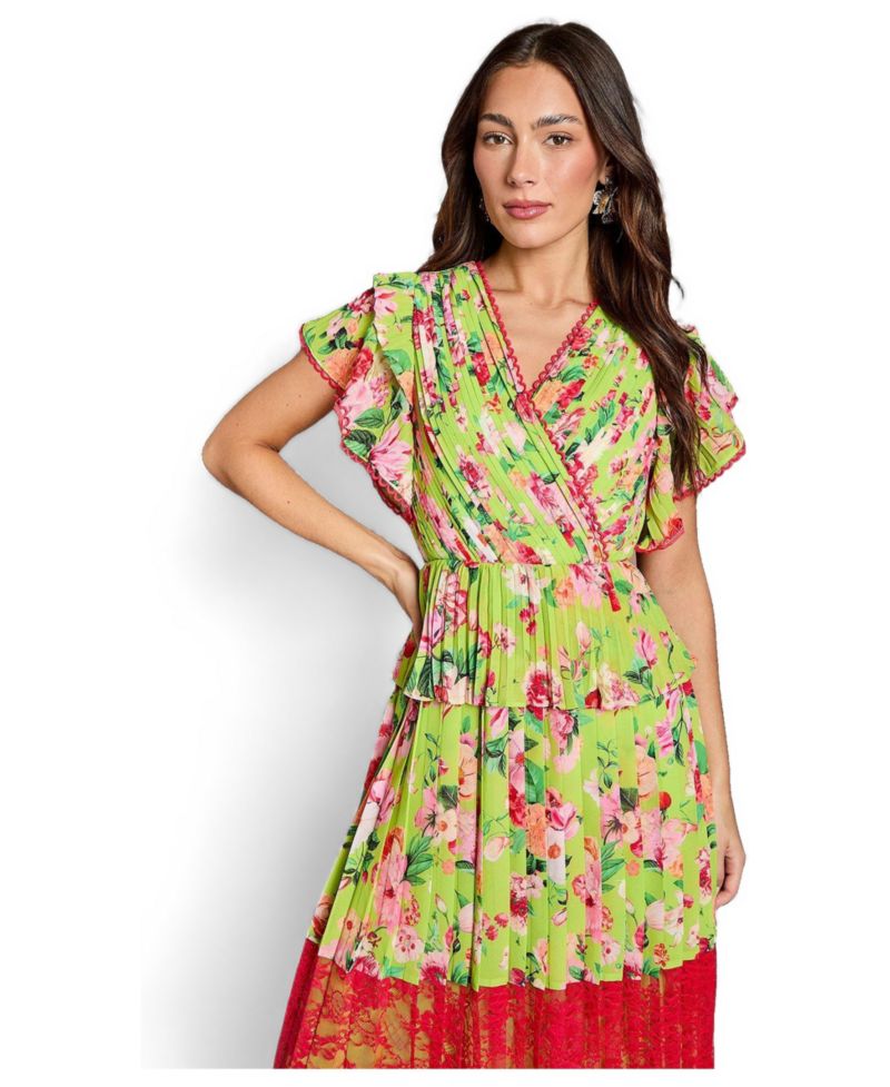 Women's Lace Wrap Midi Dress
