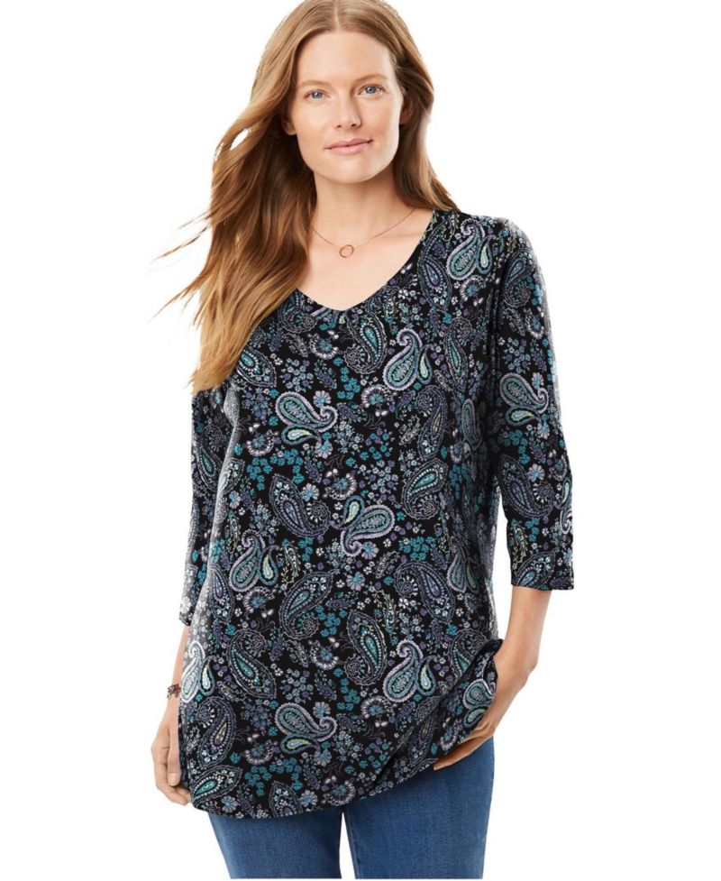 Women's Within Perfect Printed Three-Quarter Sleeve V-Neck Tee