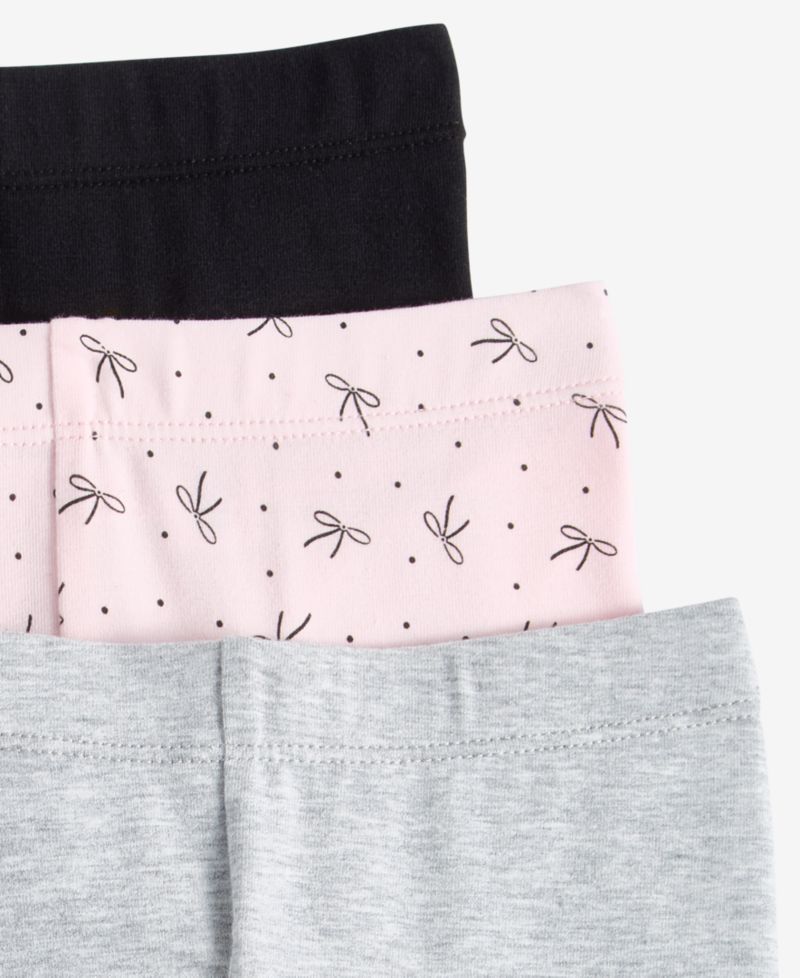 Toddler Girls' 12M-5T Solid, Heathered and Bow-Print Leggings, 3-Pack