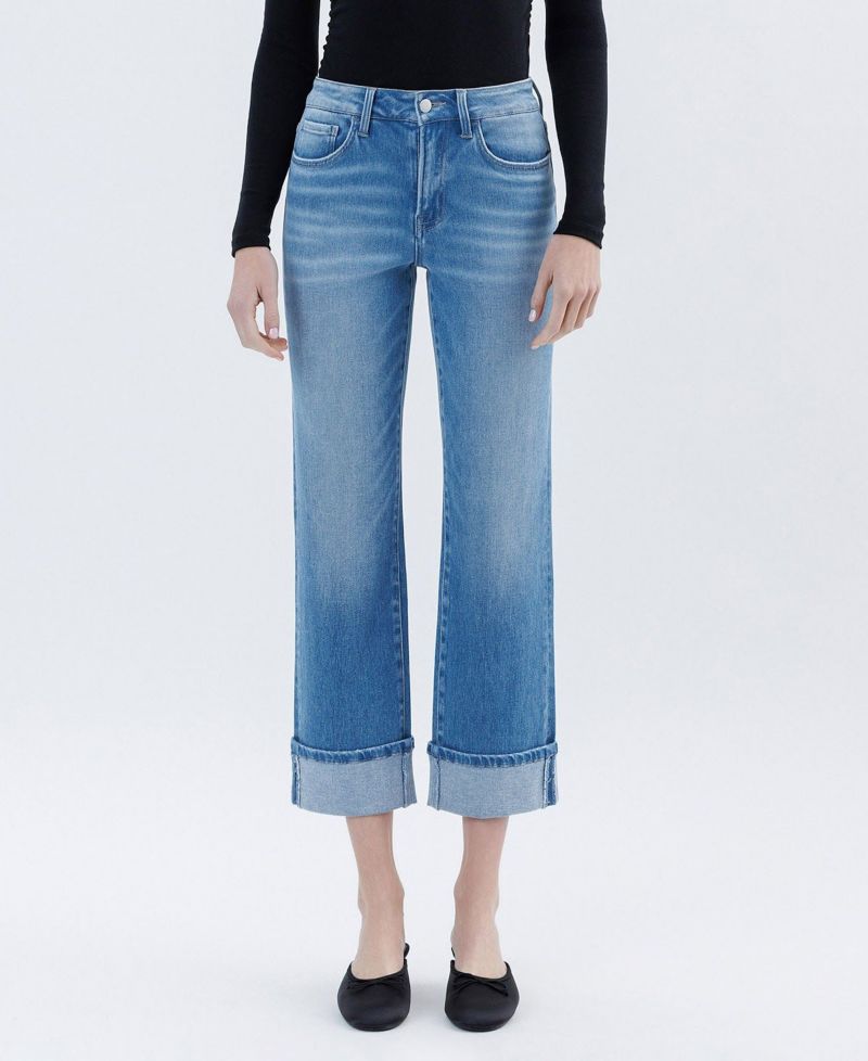 Women's High Rise Cuffed Crop Straight Jeans