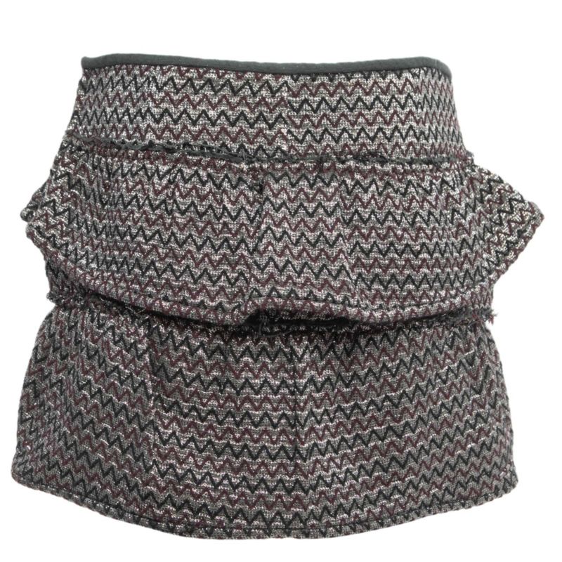 Women's Silver Zig-Zag Patterned Lurex Knit Mini Skirt