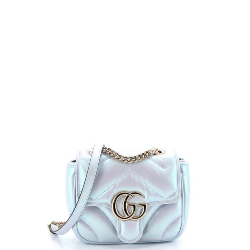 Mini GG Marmont Square Flap Bag Chevron Iridescent Leather