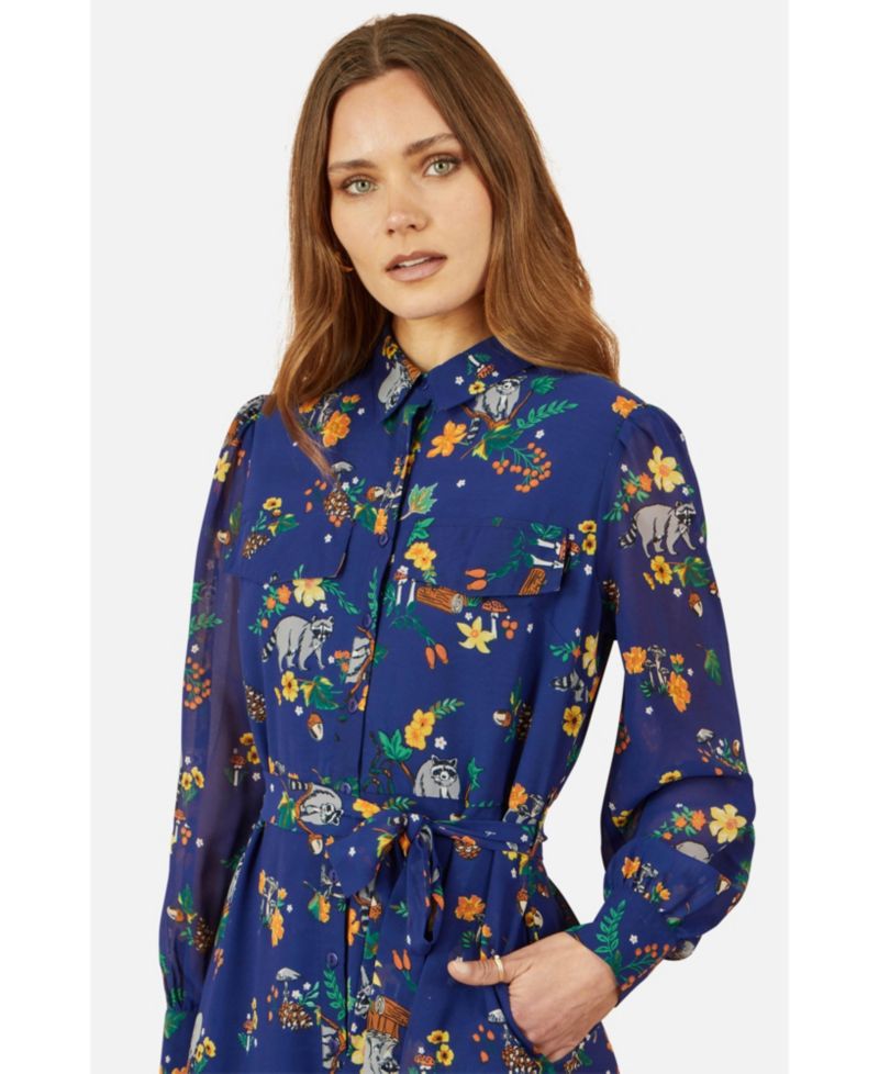 Women's Raccoon Print Shirt Midi Dress
