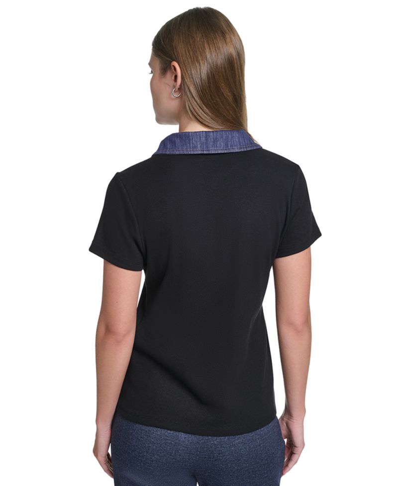 Petite Collared Short-Sleeve Pull-On Top