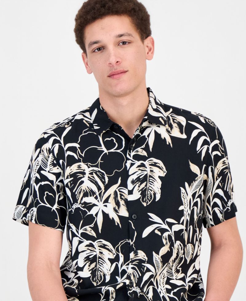 Men's Abstract Watercolor Print Short-Sleeve Shirt