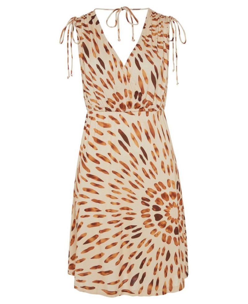 Women's Viscose Printed Tie Detail V-Neck Elastic-Waist Short Dress