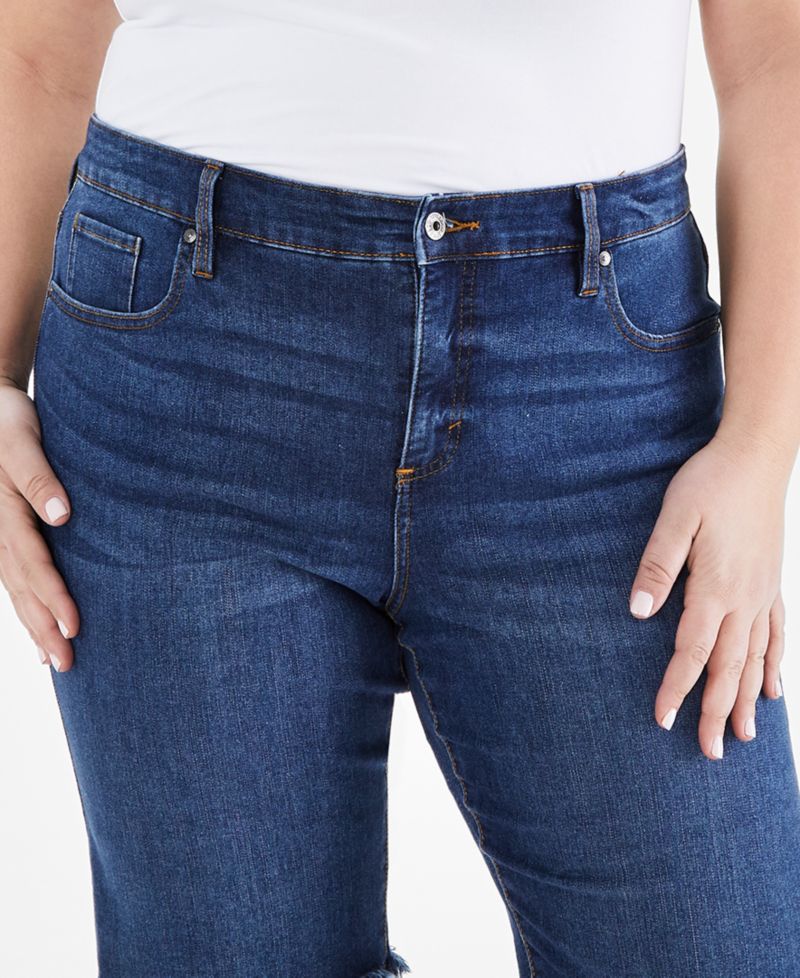 Plus Size Mid-Rise Raw-Edge Bermuda Jean Shorts