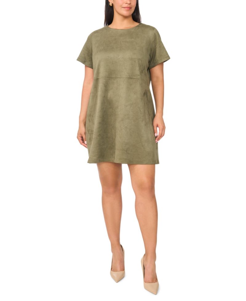 Plus Size Paneled Exposed Stitching Shift Mini Dress