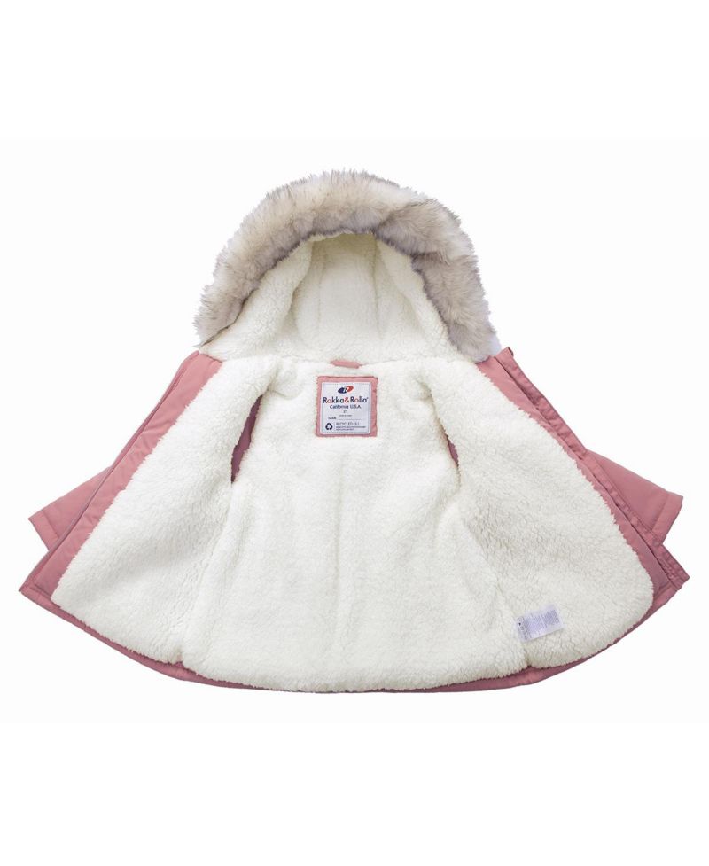 Baby Girls Puffer Jacket with Sherpa Fleece Lining 6-24M