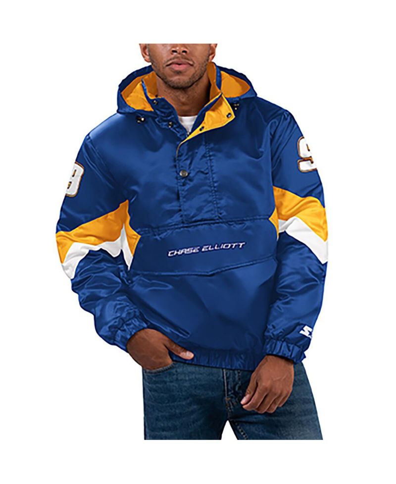 Men's Royal Chase Elliott Home Team Satin Half-Zip Hoodie Jacket