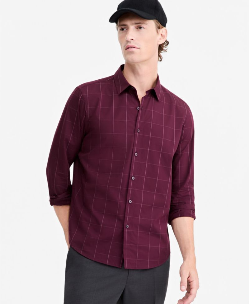 Men's Windowpane Cotton Poplin Button-Down Shirt
