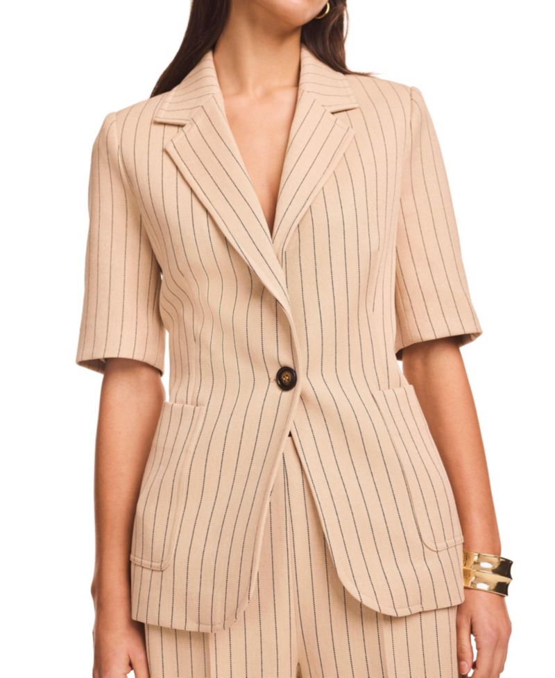 Women's Pinstripe Short-Sleeve Single-Button Blazer