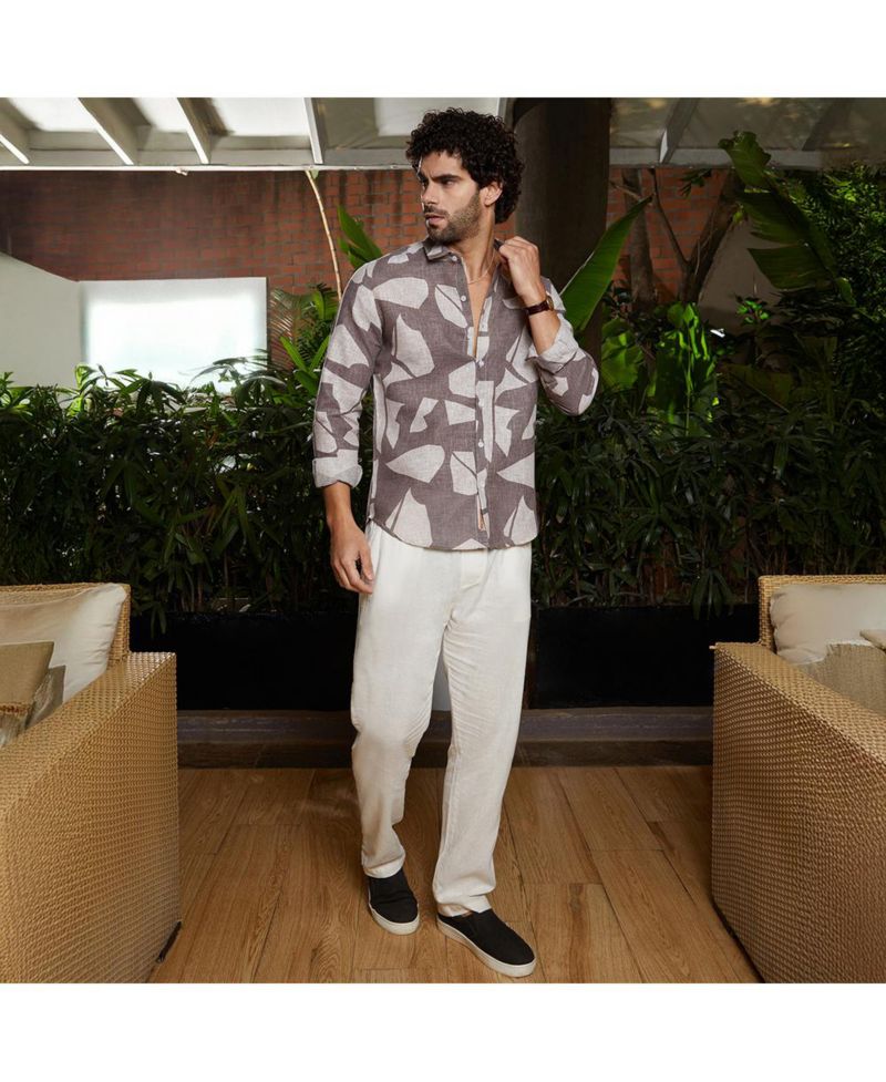Men's Ash Brown Abstract Heathered Shirt