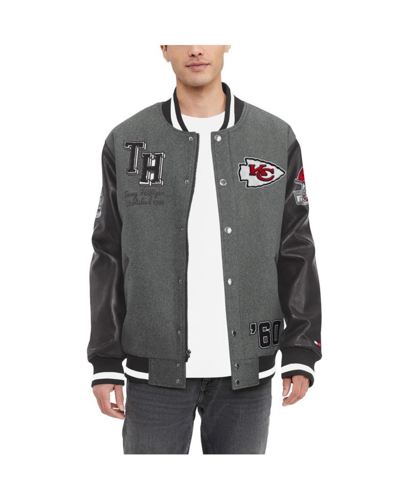 Men's Heather Gray, Black Kansas City Chiefs Gunner Full-Zip Varsity Jacket
