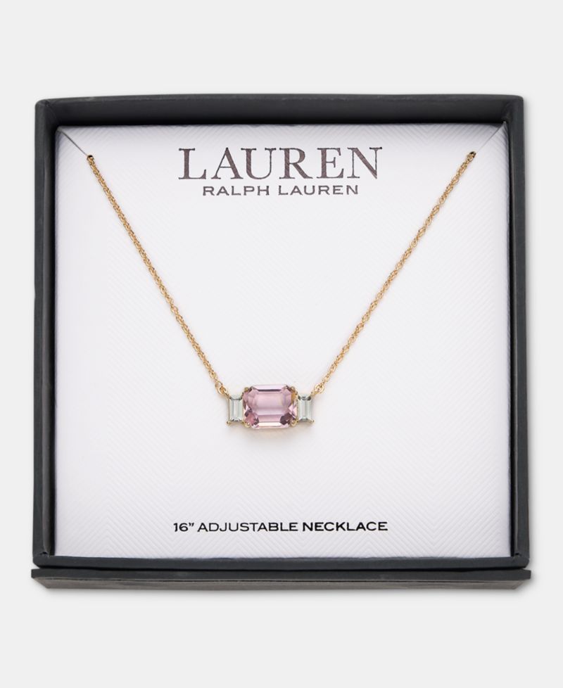 Gold-Tone Boxed Blue Stone Pendant Necklace