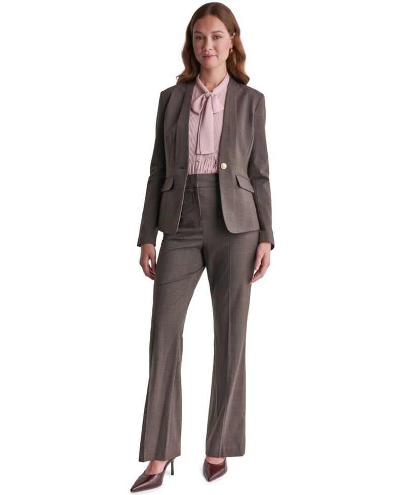 Women's Plaid Shoulder-Padding Blazer