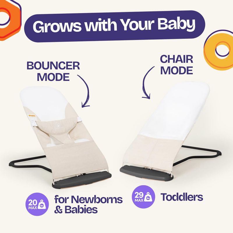 Kids Portable 2 in 1 Bouncer – Versatile Bouncer Chair Bouncer with Ergonomic Support to Use, Oatmeal