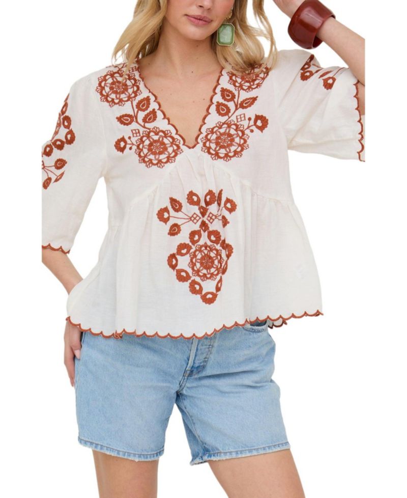 Women's Aubrey V-Neck Embroidered Blouse